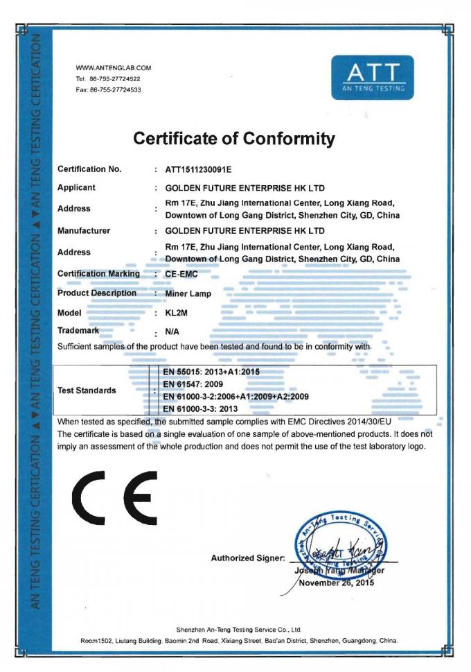 certificado sin cuerda del faro de los mineros/lámpara de casquillo/faro mineros de los mineros en venta
